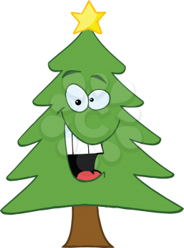 Royalty Free Clipart Image of an Evergreen With a Star on Top