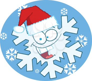 Royalty Free Clipart Image of a Snowflake in a Santa Hat