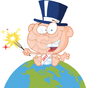 Royalty Free Clipart Image of a New Year's Baby on a Globe