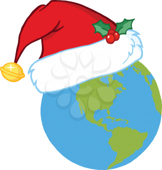 Royalty Free Clipart Image of Earth Wearing a Santa Hat