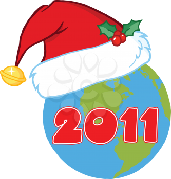 Royalty Free Clipart Image of a Santa Hat on the Earth With 2011 on It