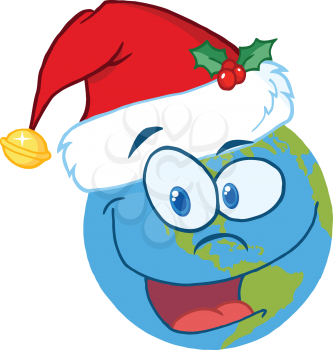 Royalty Free Clipart Image of a Globe With a Santa Hat