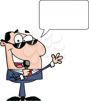 Royalty Free Clipart Image of a Businessman Talking Into a Microphone With a Speech Bubble