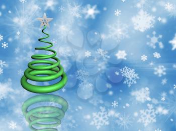 Christmas tree on snowflake background