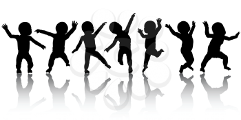 Silhouettes of babies dancing