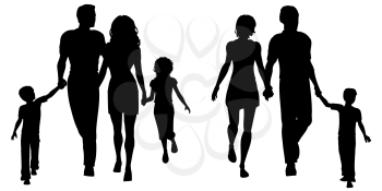 Silhouettes of families walking