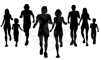 Silhouettes of people jogging