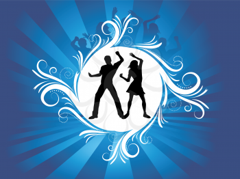 Silhouettes of people dancing on decorative background
