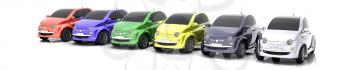 3D colourful cars on sale isolated over white 