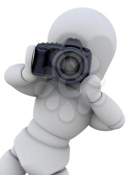 3D man using a digital camera isolated 
