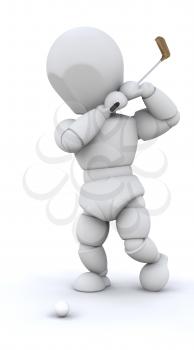 3D man playing golf isolated over white