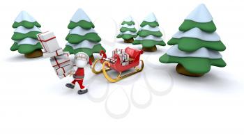 3d render of santa claus and gifts