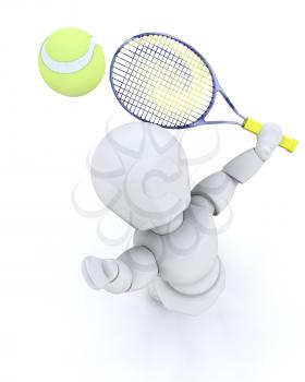 3D tenis player serving isolated over white 
