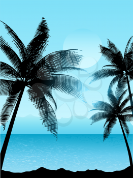 Tropical scene with palm trees