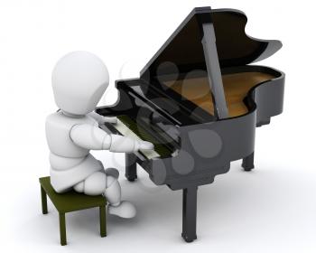 3D render of a man playing a grand piano