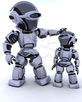 3D render of a robot and child