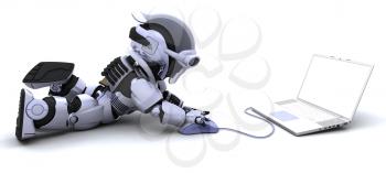 3D render of robot with a laptop and mouse
