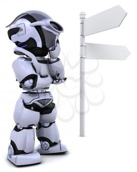 3D render of a robot at a signpost