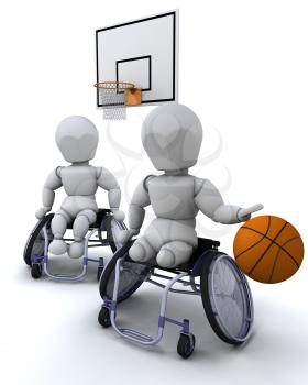 3D render of men in wheelchairs playing basket ball