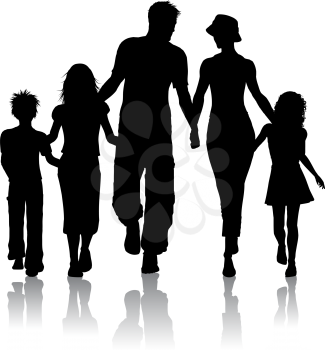 Silhouette of a family walking together