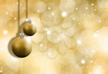 Glittery gold Christmas background with hanging baubles
