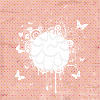 Decorative vintage grunge polka dot background with butterflies