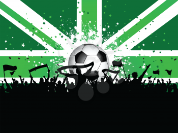 Silhouette of an excited crowd on a Grunge Union Jack Flag background