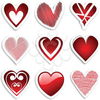 Collection of various designs of heart stickers