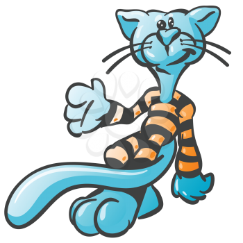 Royalty Free Clipart Image of a Blue Cat in Tiger Pjs