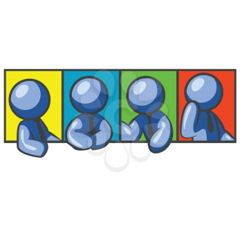 Royalty Free Clipart Image of a Group of Blue Men in a Meeting
