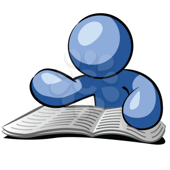 Royalty Free Clipart Image of a Blue Man Reading a Newspaper
