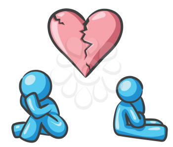 Royalty Free Clipart Image of a Blue Couple and a Broken Heart