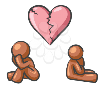 Royalty Free Clipart Image of Two People and a Broken Heart