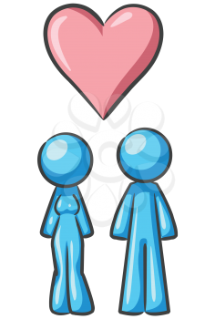 Royalty Free Clipart Image of a Blue Couple and a Heart
