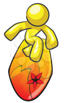 Royalty Free Clipart Image of Yellow Dude Surfing