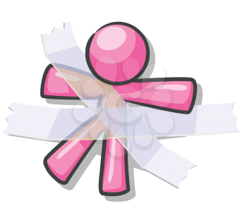 Royalty Free Clipart Image of a Taped Down Pink Guy