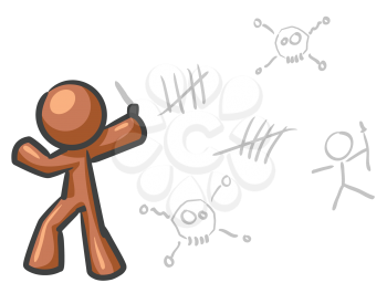 Royalty Free Clipart Image of a Man Drawing on a Wall