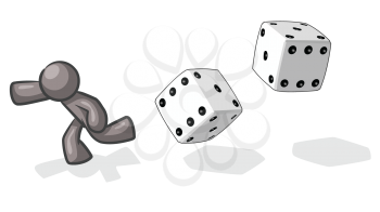 Royalty Free Clipart Image of a Man Being Chased By Dice