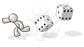 Royalty Free Clipart Image of a Guy Running From Dice
