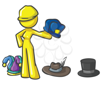 Royalty Free Clipart Image of a Woman With Many Hats