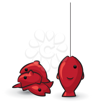 Royalty Free Clipart Image of Red Fish, One on a Line