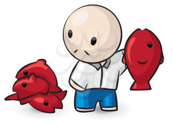 Royalty Free Clipart Image of a Man With Red Fish