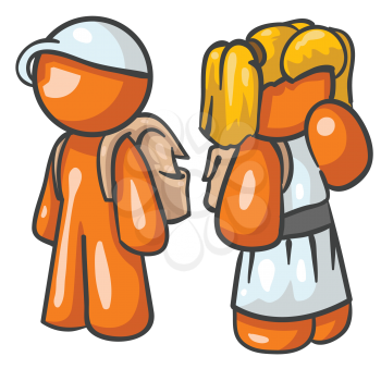 A vector illustration of two orange children looking cute or lost. 