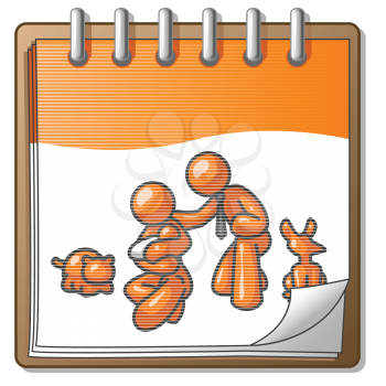 An orange man family picture on a day planner, a concept meant to show the value of family planning and quality times. 