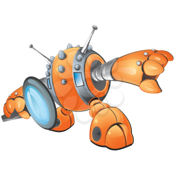 Royalty Free Clipart Image of a Robot With a Magnifying Glass