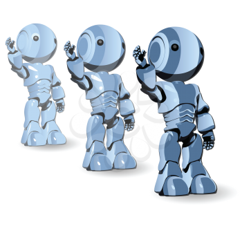 Royalty Free Clipart Image of Three Blue Robots