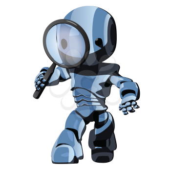 Royalty Free Clipart Image of a Detective Robot With a Magnifying Glass