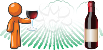 Royalty Free Clipart Image of a Person With a Wineglass and a Bottle
