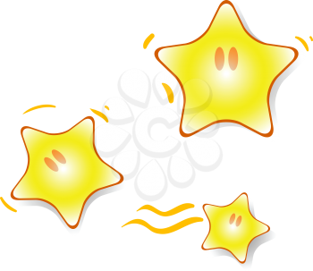 A vector illustration of a group of flying yellow stars with motion lines around them.