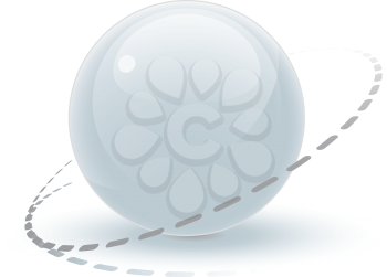 White shiny orb vector illustration with dotted line encircling it and a soft shadow below, created as a sophisticated design element.